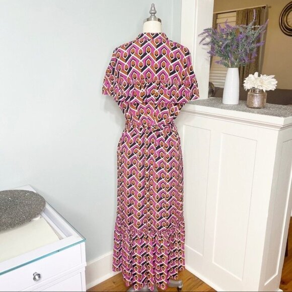 Anthropologie Corey Lynn Calter Annabel Pink Ruffle Shirt Dress Maxi Small - Picture 10 of 15